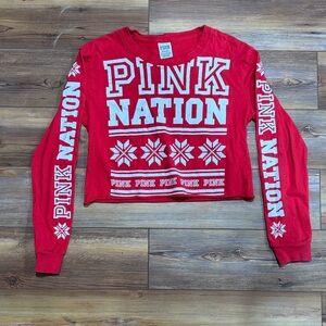 PINK Victoria's Secret Red Graphic Cropped Sweatshirt